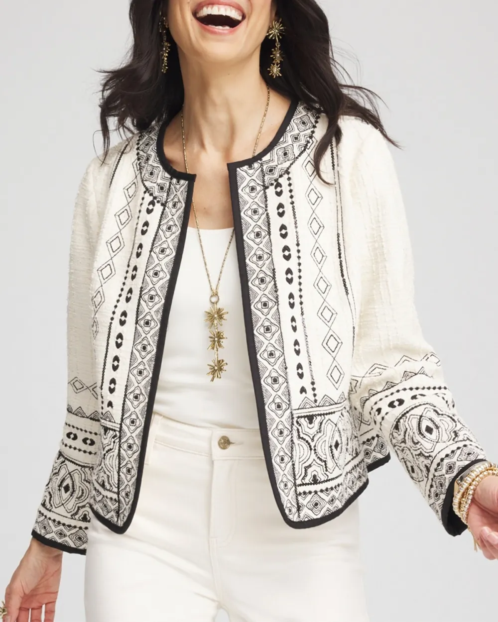 White Embroidered Trim Jacket
