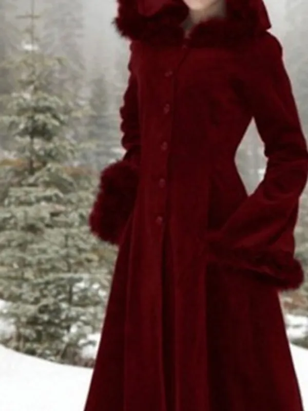 Women's Cloak / Capes Christmas Party Cosplay Over Coat Winter Long Pea Coat with Hood Fall Windproof Warm Trench Coat Wool Coat