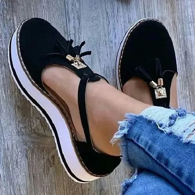 Women's Sandals Platform Sandals Plus Size Outdoor Daily Walking Summer Tassel Platform Flat Heel Round Toe Closed Toe Vintage Casual Faux Leather Synthetics Buckle Solid Color Solid Colored Black