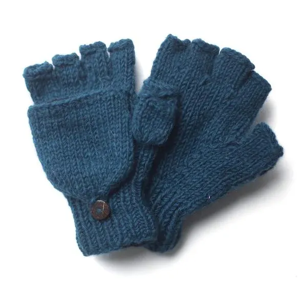 Plain Wool Fingerless Gloves With Mitten Flap