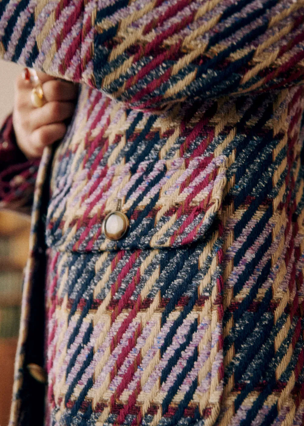 Pink Blue Check Checked Coat With Classic Collar