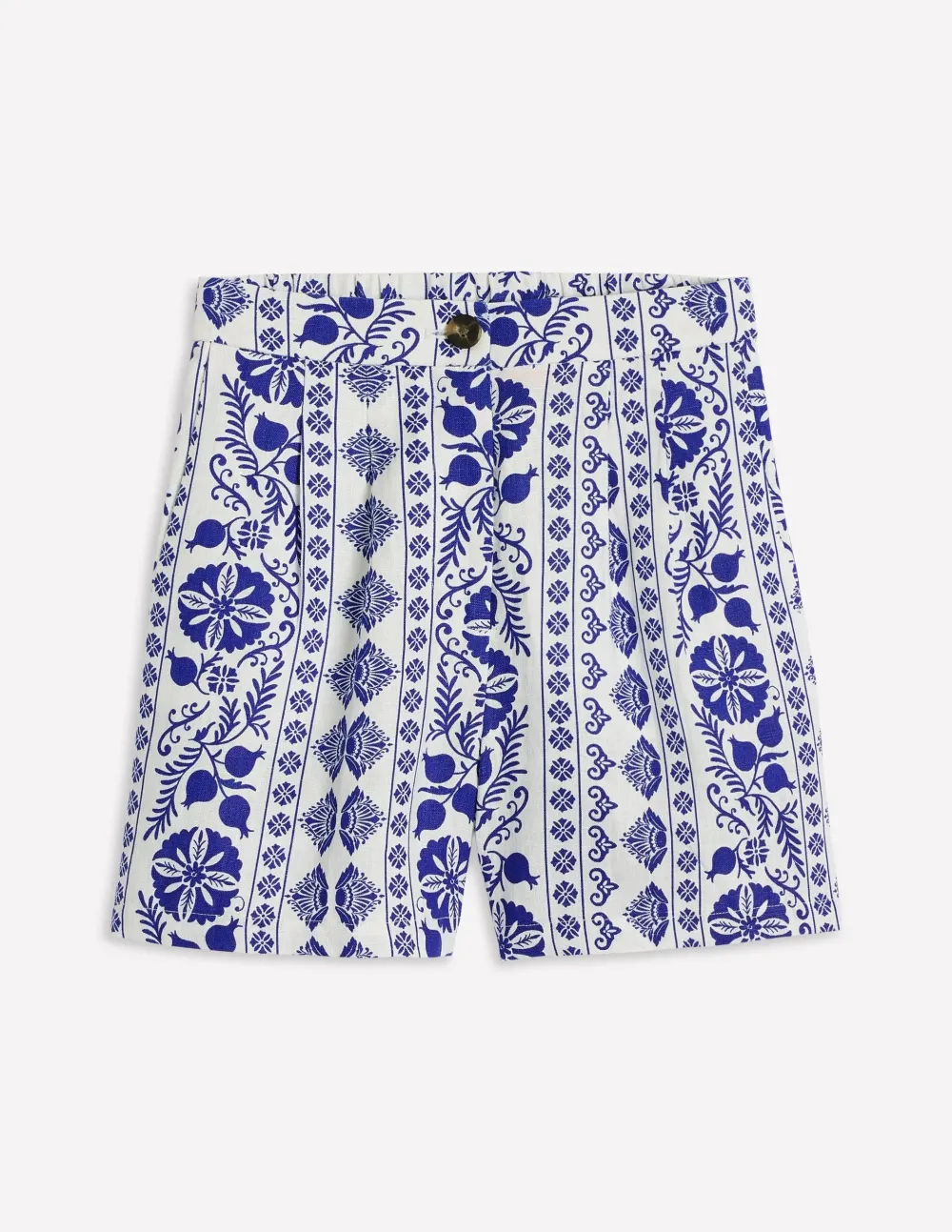 Blue and White Patterned Linen Shorts