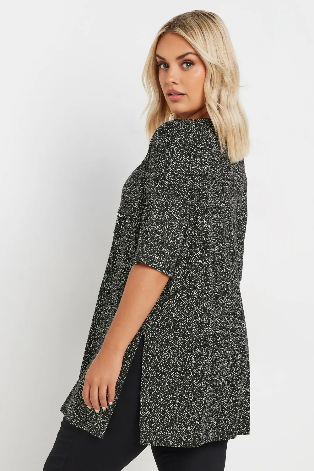 YOURS Curve Black Star Sequin Embellished T-Shirt