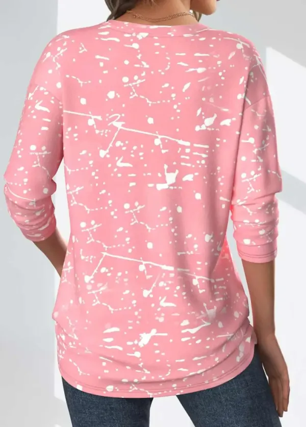 Light Pink Geometric Print Long Sleeve T Shirt