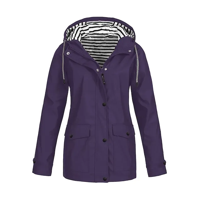 Women's Raincoat Waterproof Jacket Winter Windproof Trench Coat Fall Outdoor Hiking Jacket Winter Coat Zip up Hooded Jacket with Pocket Warm Outerwear Long Sleeve Pink Yellow White Gray