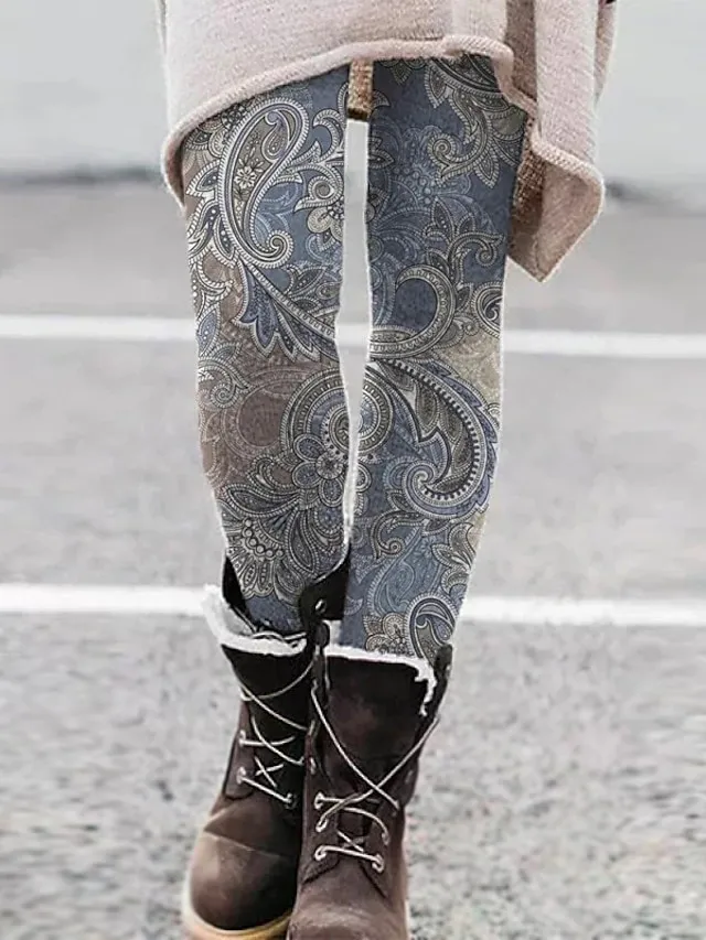 Women's Fleece Lined Leggings Warm Ankle-Length Winter Leggings Print Micro-elastic Mid Waist Fashion Xmas Christmas Halloween Black Red S M Spring &  Fall Winter