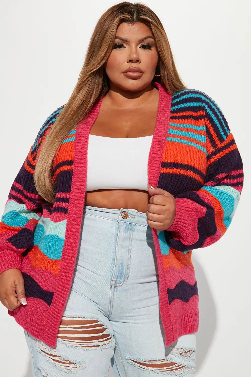 Total Flirt Striped Cardigan - Pink/combo