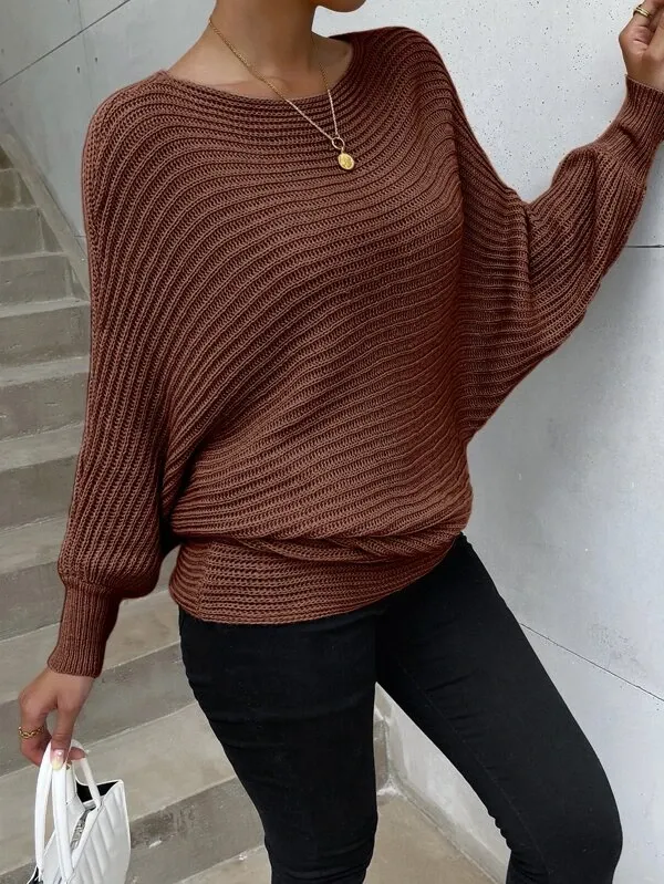 Solid Batwing Sleeve Sweater