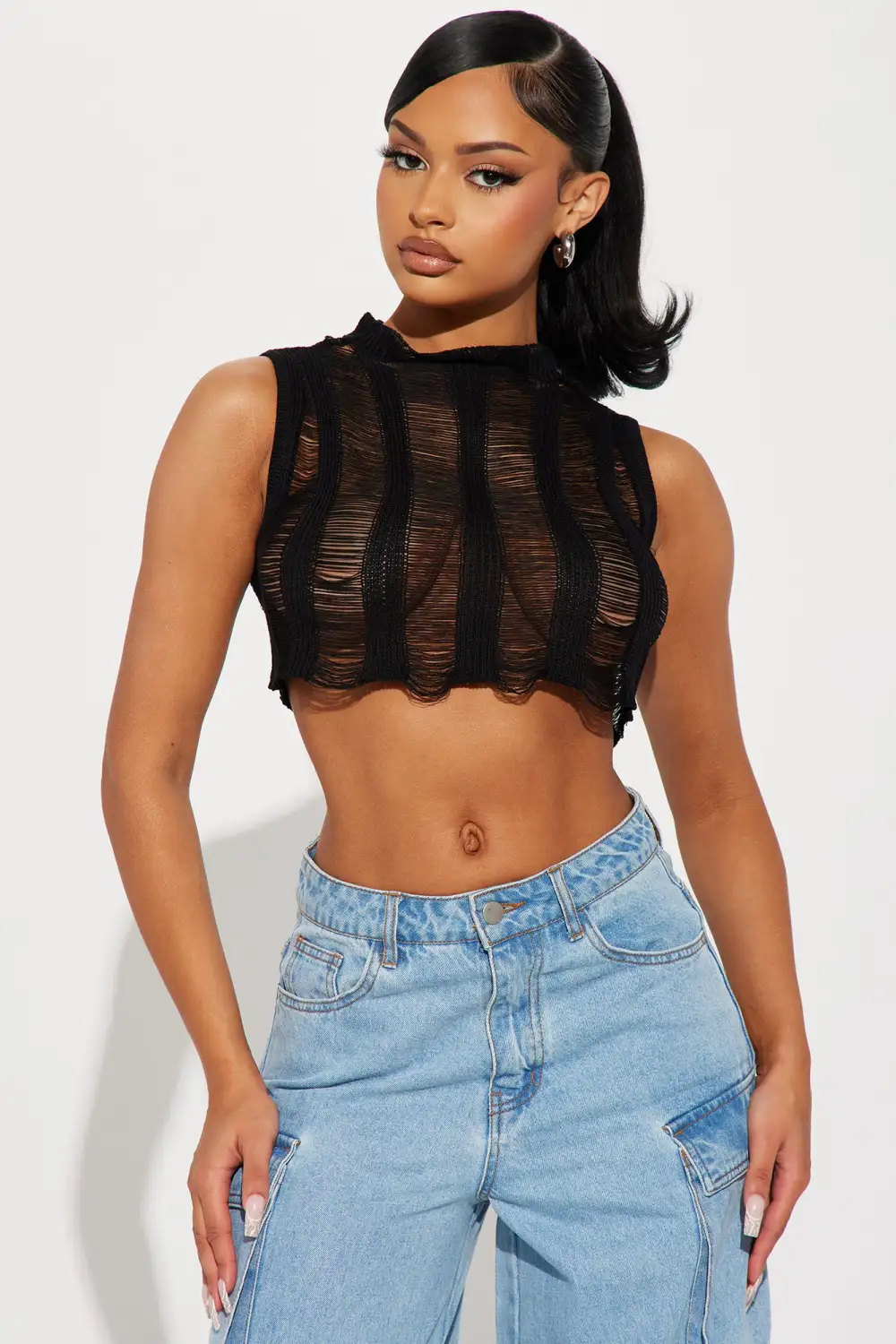 Chapelle Distressed Sweater Top - Black