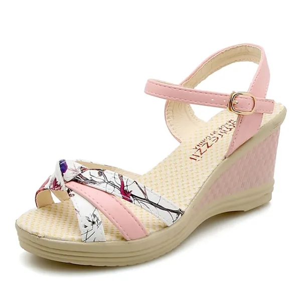 Women's Sandals Wedge Sandals Ankle Strap Sandals Party Daily Summer Wedge Heel Peep Toe Elegant Sexy PU Leather Faux Leather Ankle Strap Color Block White Pink Blue