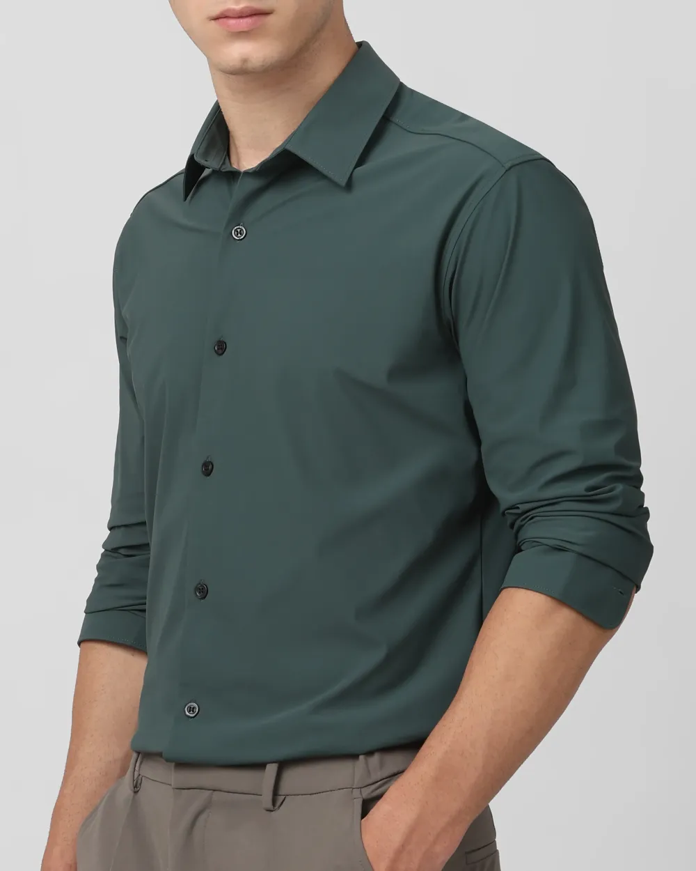 Leisure Soft And Comfortable Slim-Fit Dark Green Shirt