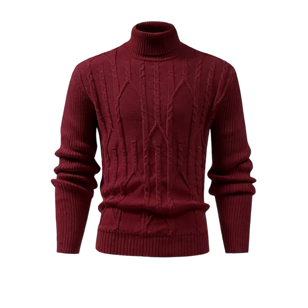 Men's turtleneck warm sweater, retro cable knit style