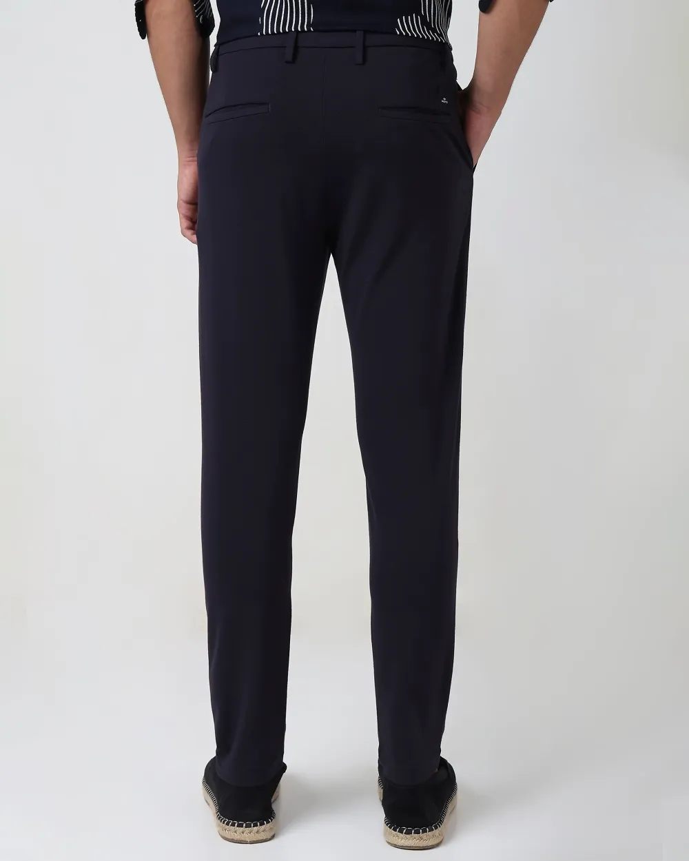 Classic Versatile Soft Slim-Fit Straight-Leg Navy Trousers