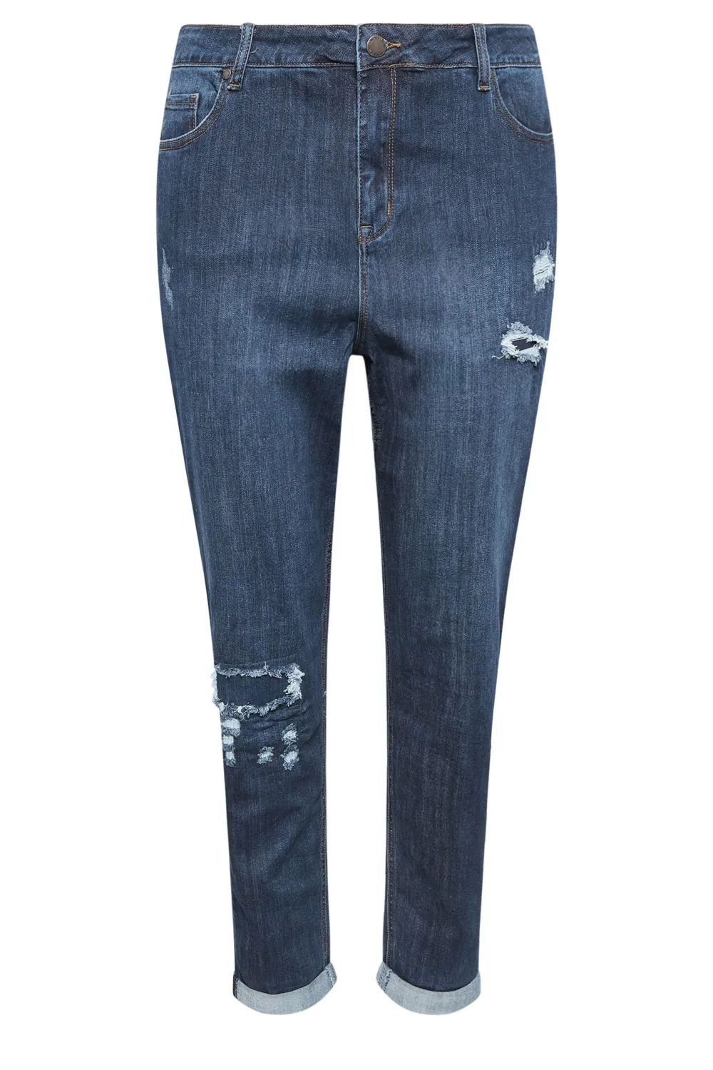 Evans Blue Dark Wash Ripped Girlfriend Jeans