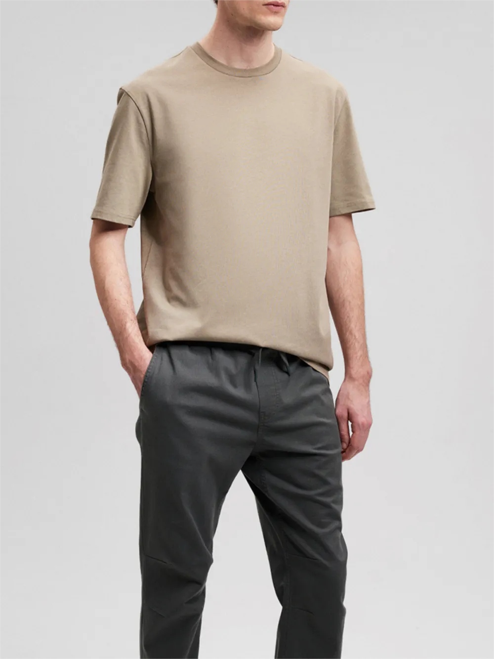 Khaki Short - Sleeve Contrast Trim Tee