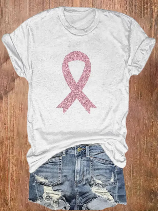 Women'S T-Shirt Women'S Breast Cancer Awareness Printed T-Shirt Pure Cotton Printed Round Neck Short Sleeve Top