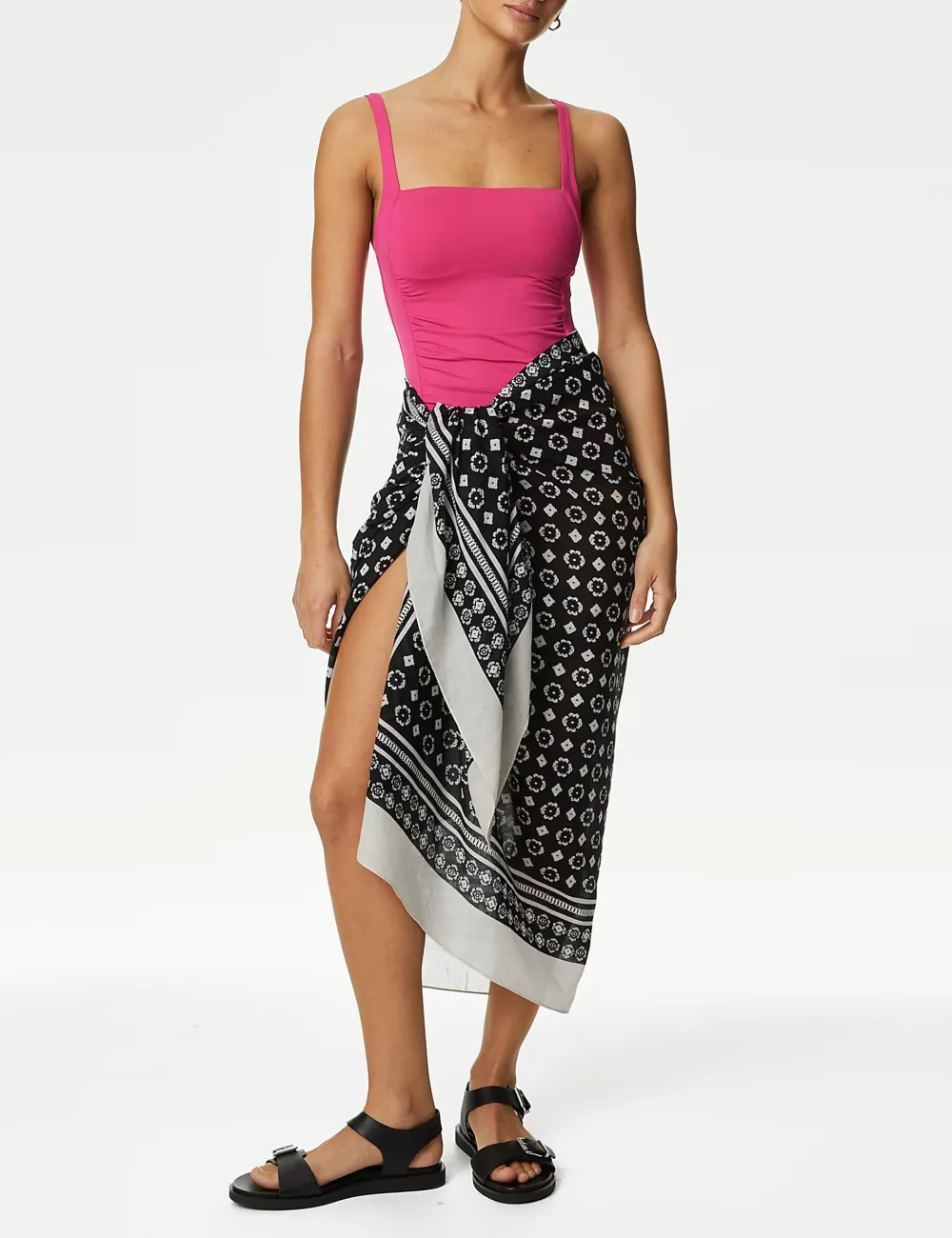 Pink Tummy Control Padded Square Neck Swimsuit