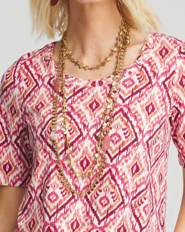 Short Sleeve Geometric Pattern Crew Neck Tee