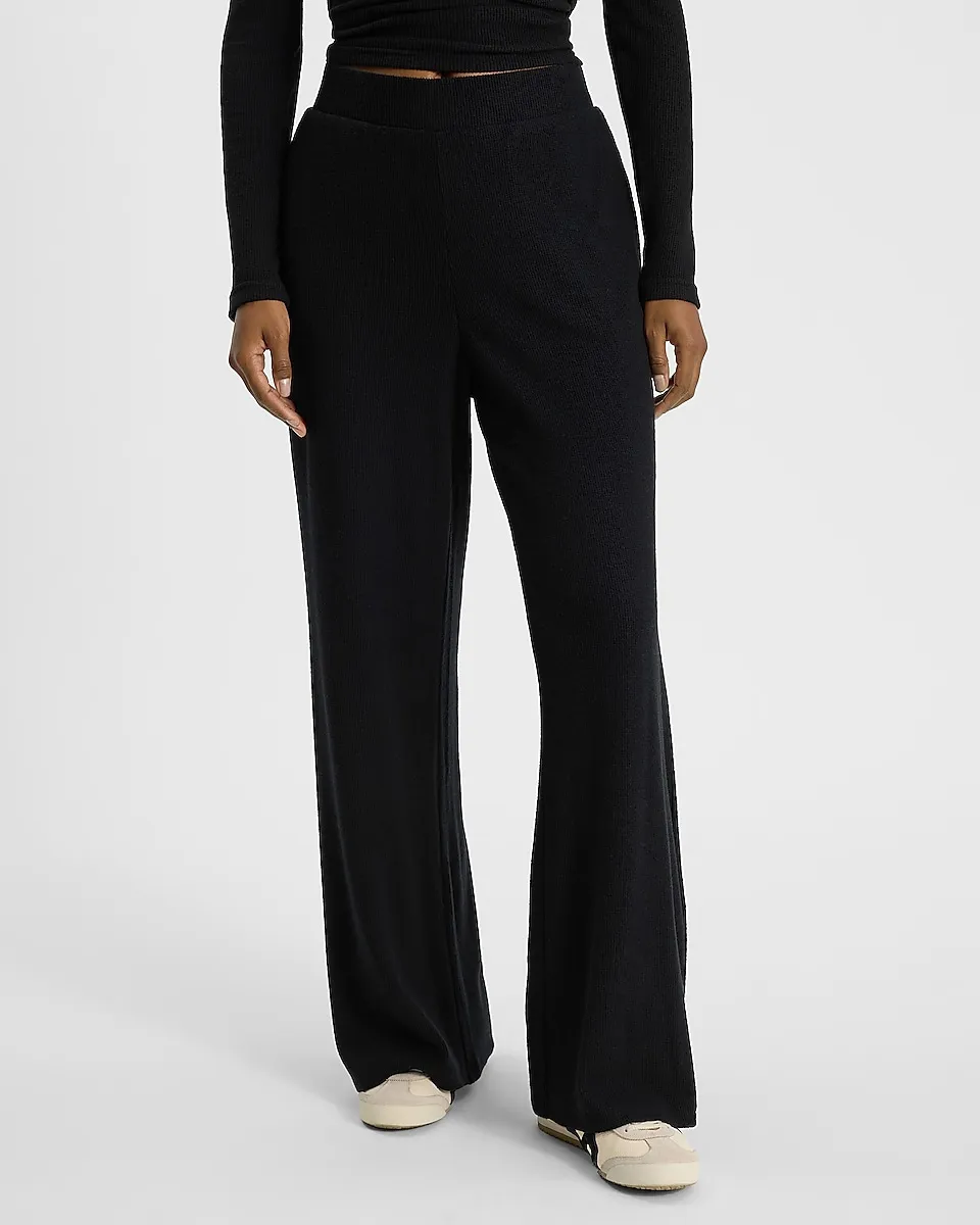High Waisted Waffle Pull On Wide Leg Pant