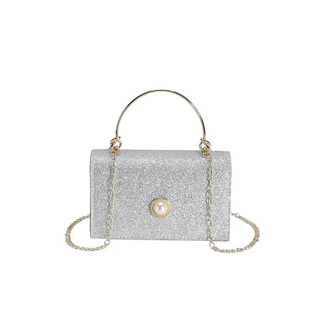 Women's Handbag Crossbody Bag Shoulder Bag PU Leather Party Daily Holiday Pearls Chain Durable Solid Color Silver Black Pink