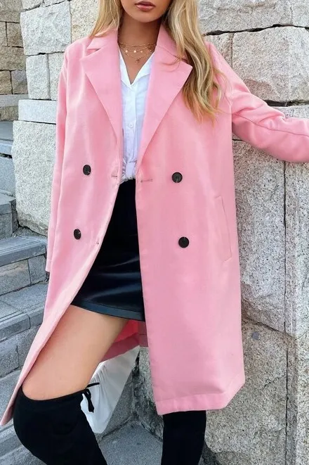 Front Buttons Lapel Coat in Pink