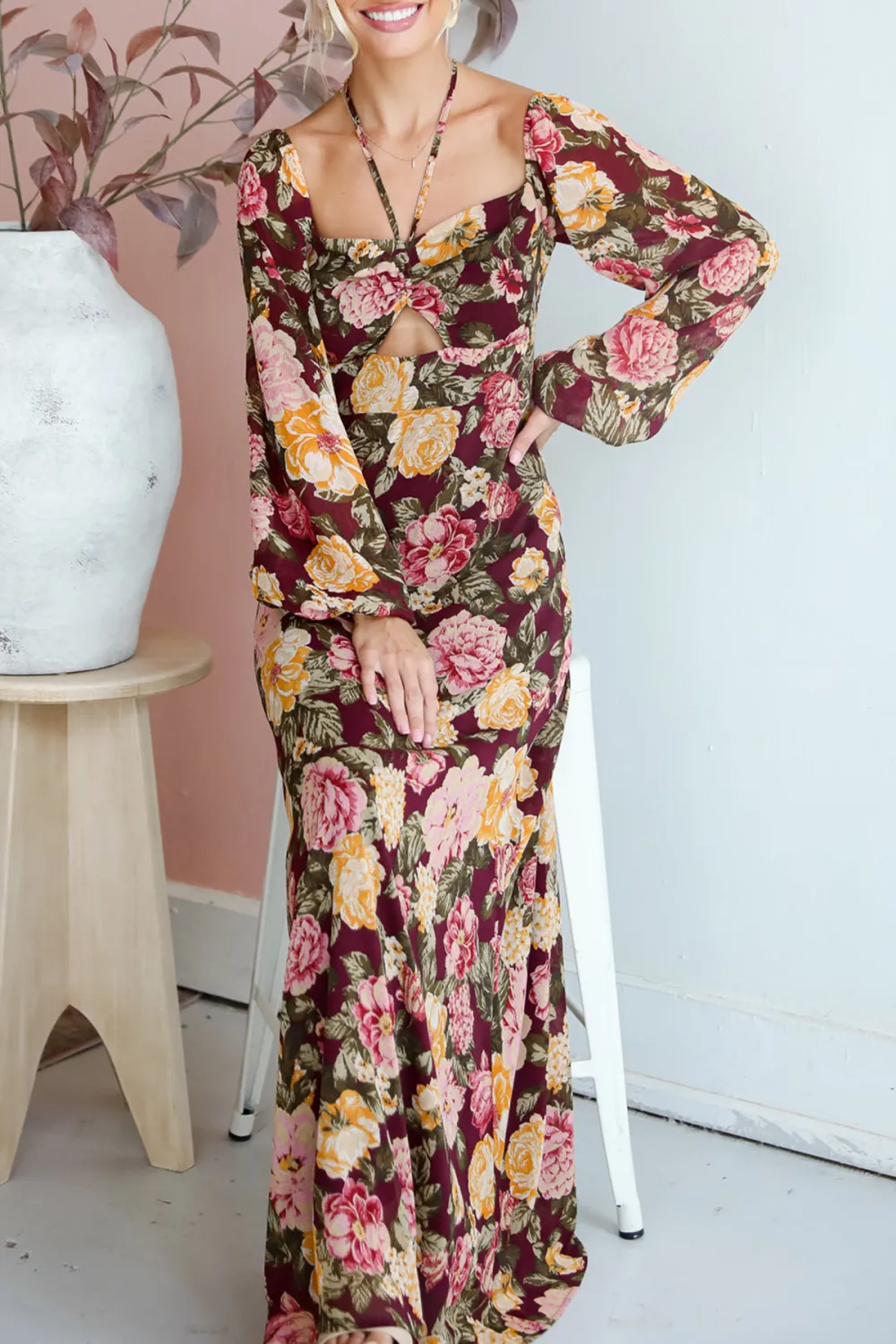 Breathtaking View Plum Floral Maxi Dress