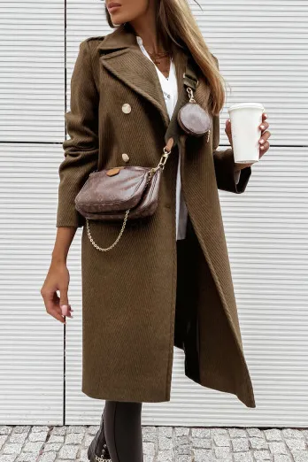 Solid color imitation cashmere medium long coat