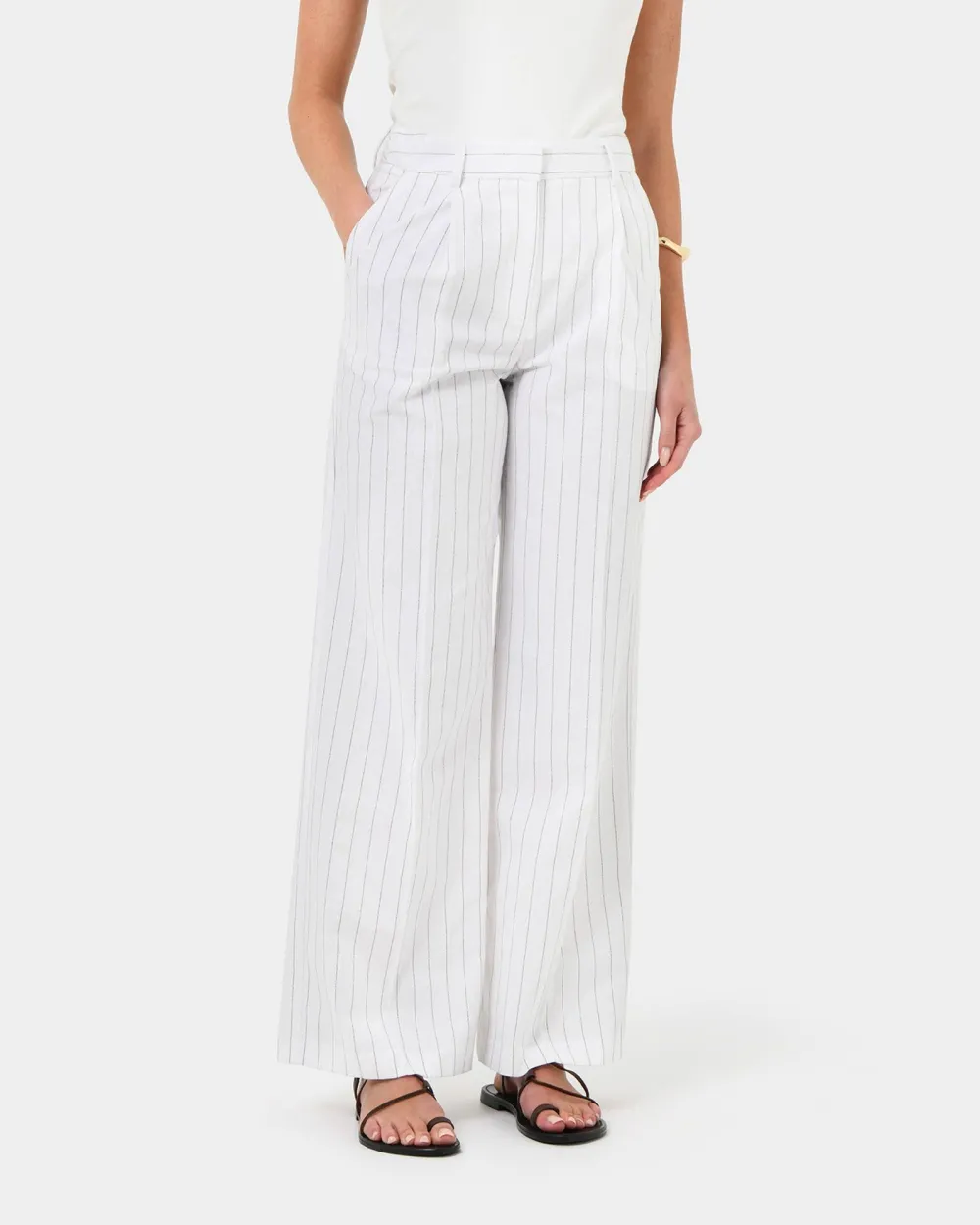 Stripe Cotton Blend Pants -Lvory Brown
