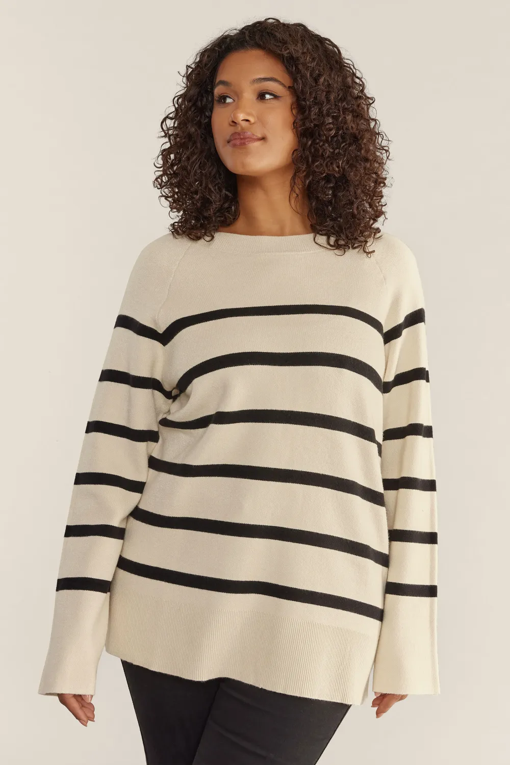 EVANS Curve Ivory White & Blue Striped Knitted Jumper
