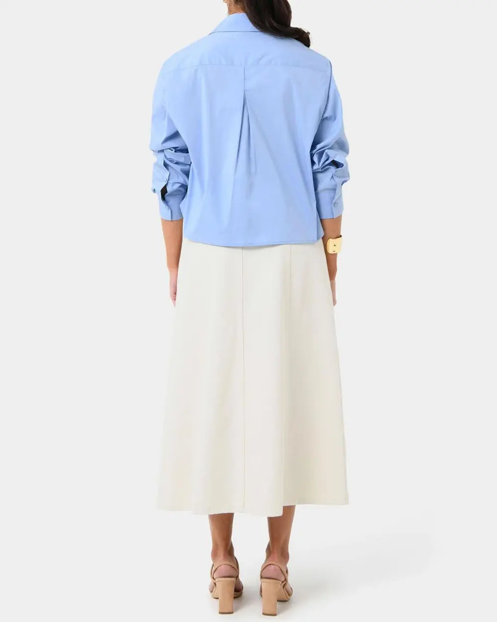 Cotton Blend Pleated Crop Shirt