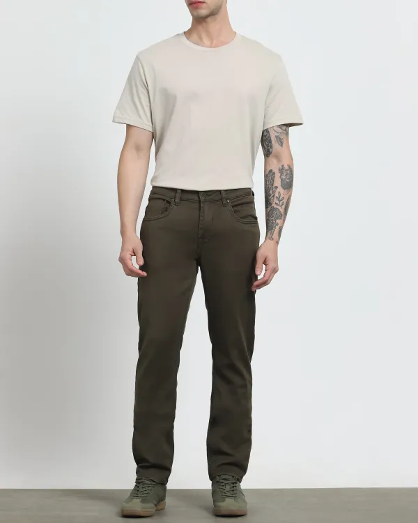 Classic Versatile And Comfortable Straight Dark Olive Jeans