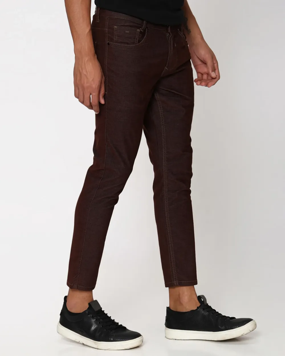 Classic Versatile Soft Slim-Fit Straight-Leg Brown Trousers