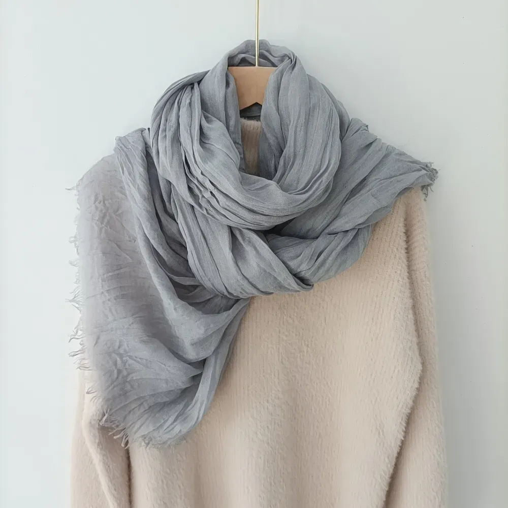 Vintage Solid Pleat Cotton Linen Comfy Shawl