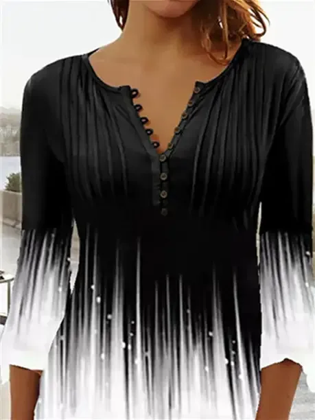 Women Long Sleeve V-neck Gradient Tops