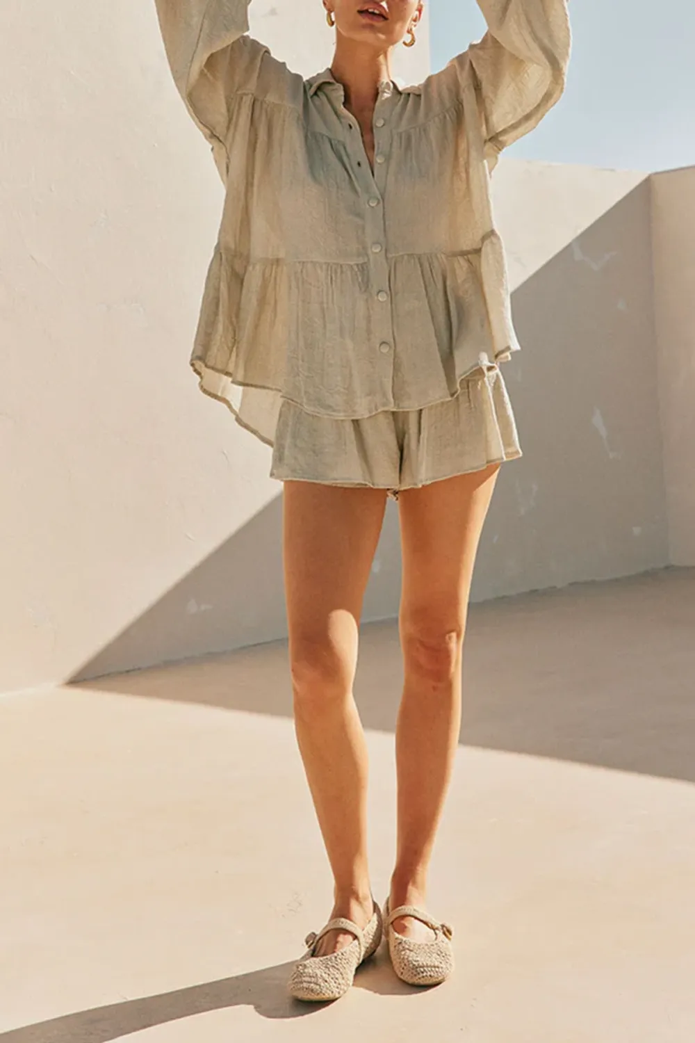Tiered Ruffled Linen Shorts