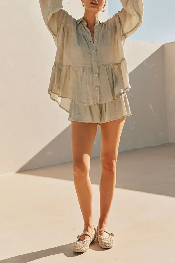 Tiered Ruffled Linen Shorts