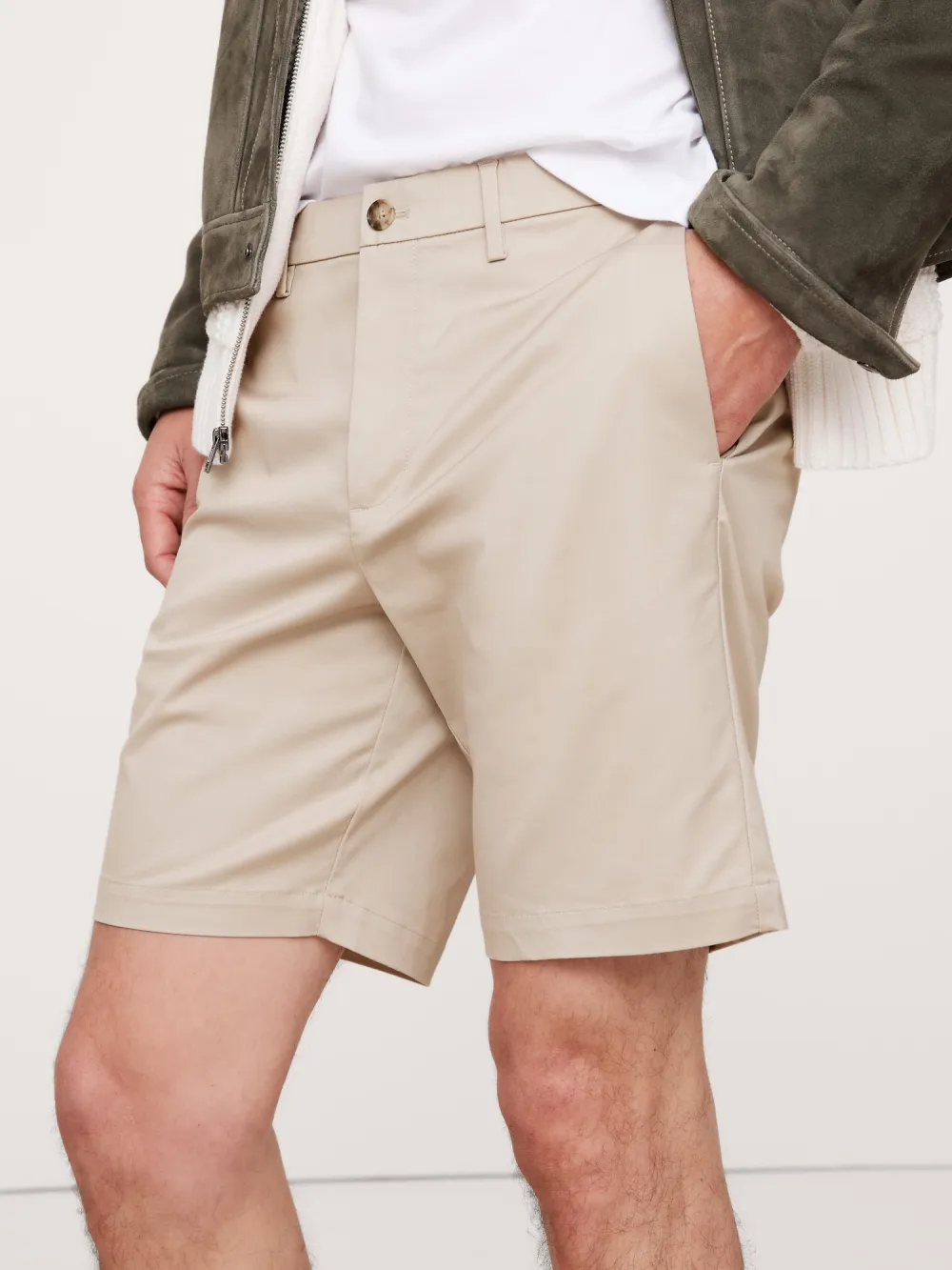 Men's Khaki Beige Polyester Blend Shorts