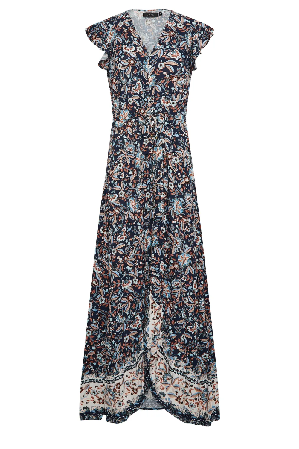LTS Tall Navy Blue Floral Print Border Maxi Dress