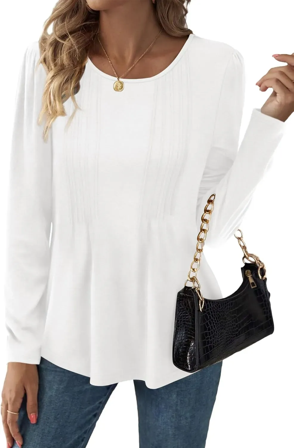 WIHOLL Blouses for Womens Dressy Casual 2024 Fall Tops Long Sleeve Shirts Loose Fit Tunics