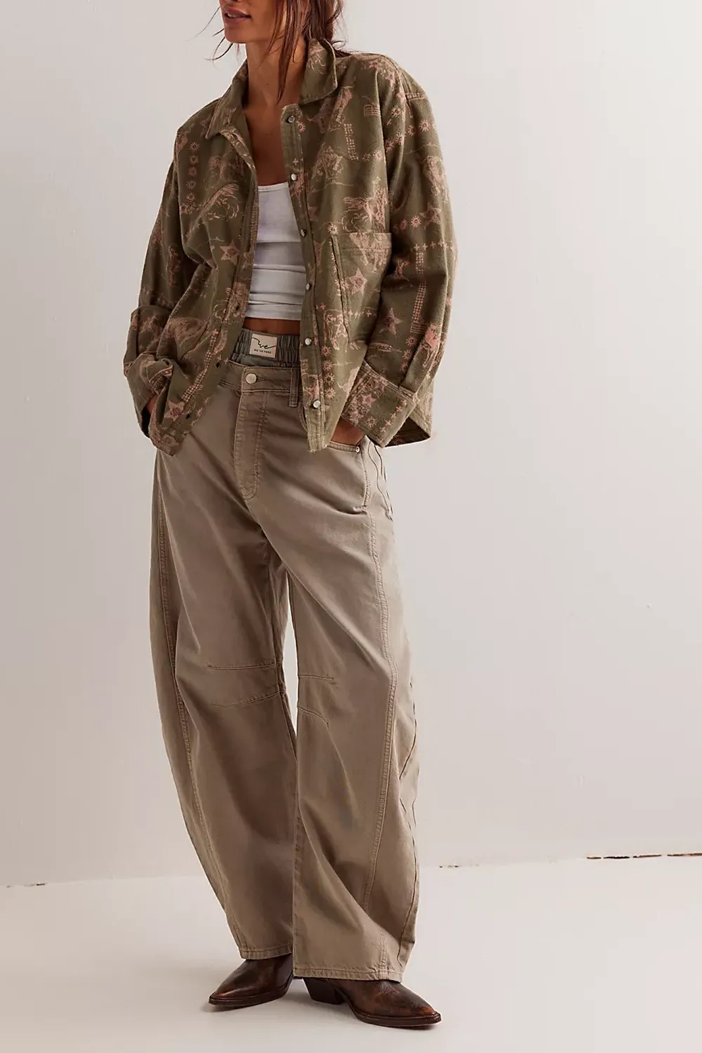 Printed Button Front Utility Shirt