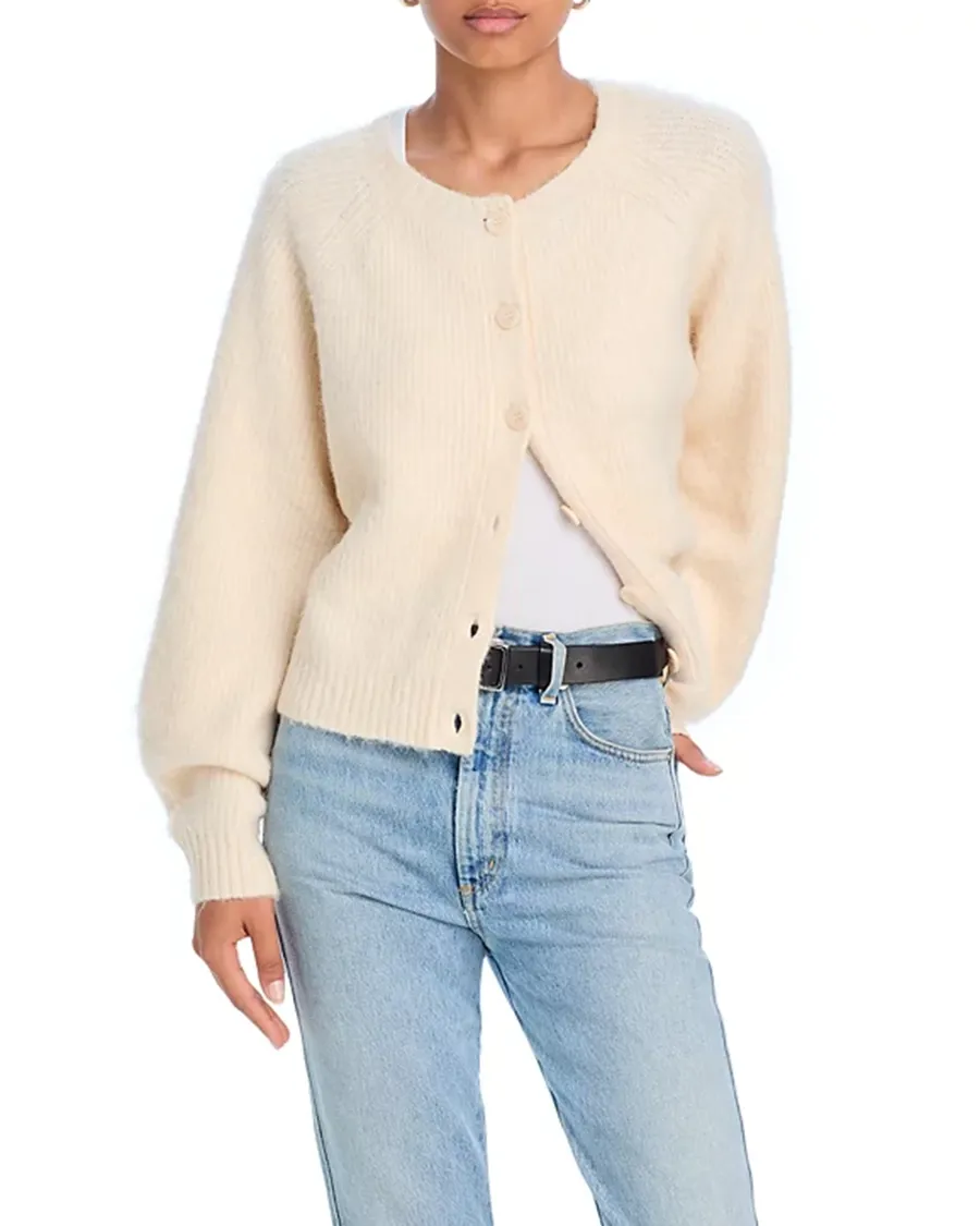 Drop Shoulders Crewneck Button Front Cardigan