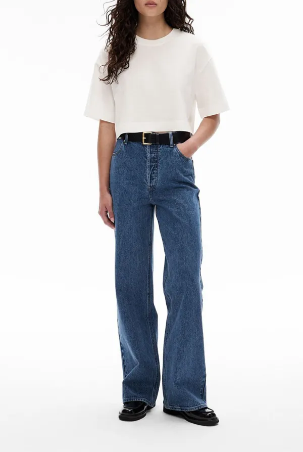 Solid-Color Crop Top Casual T-Shirt