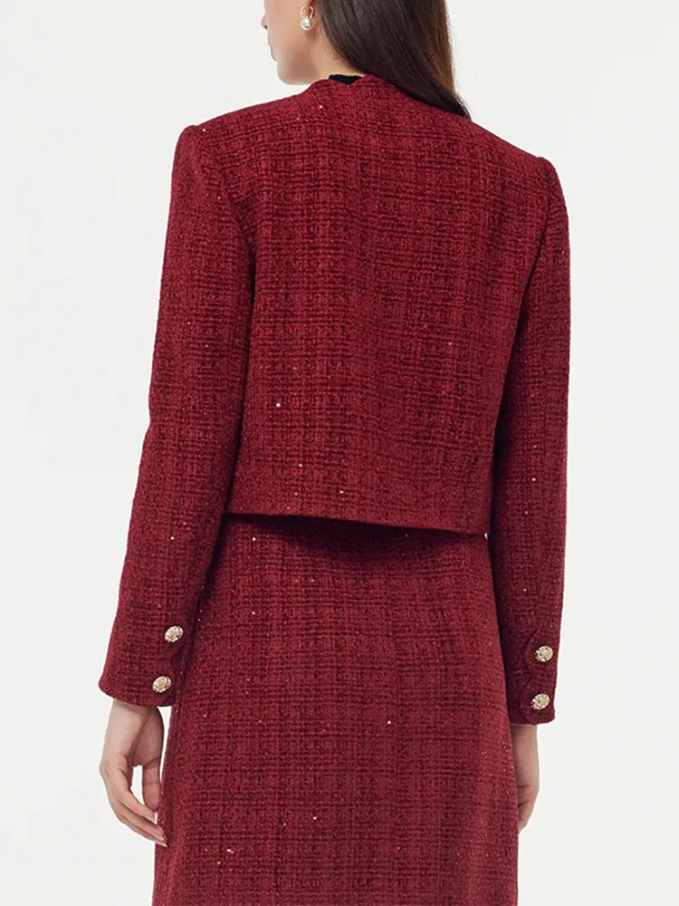 Tweed SequIns Scallop Trim Women Crop Jacket