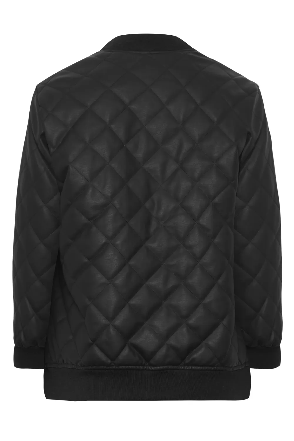 YOURS Curve Black Quilted Faux Leather Bomber Jacket