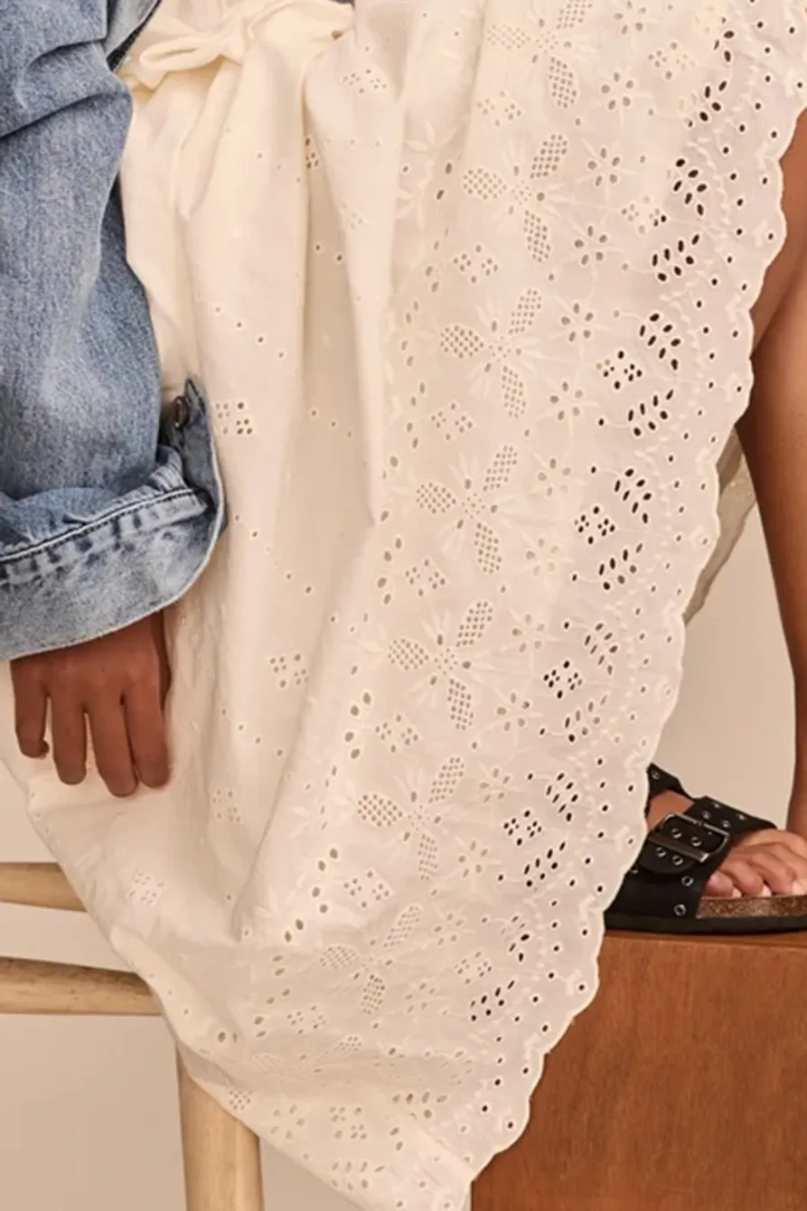 Whisper White Sleeveless Schiffli  Midi Dress