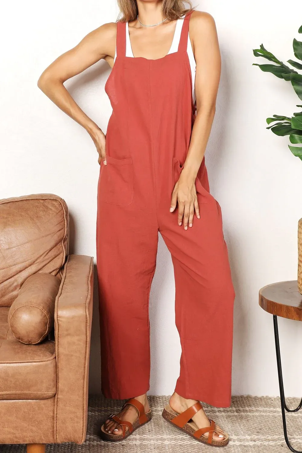 Red Orange Loose Soft Breathable Jumpsuit