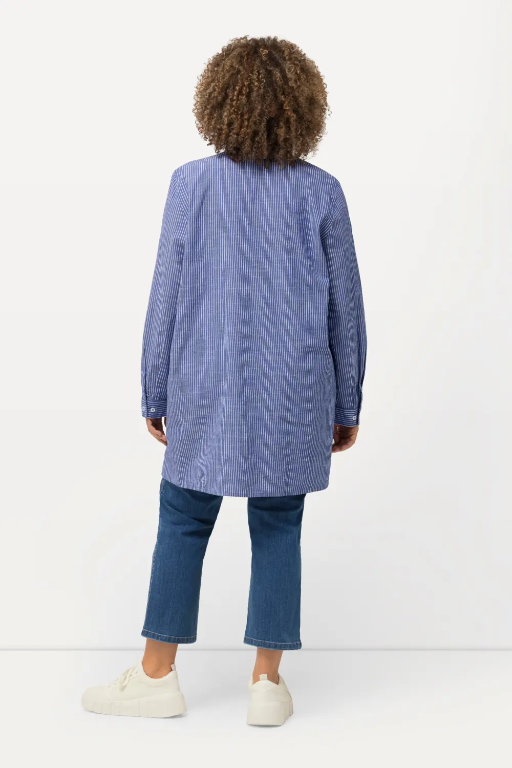 Longbluse Streifen A-Linie Hemdkragen Langarm