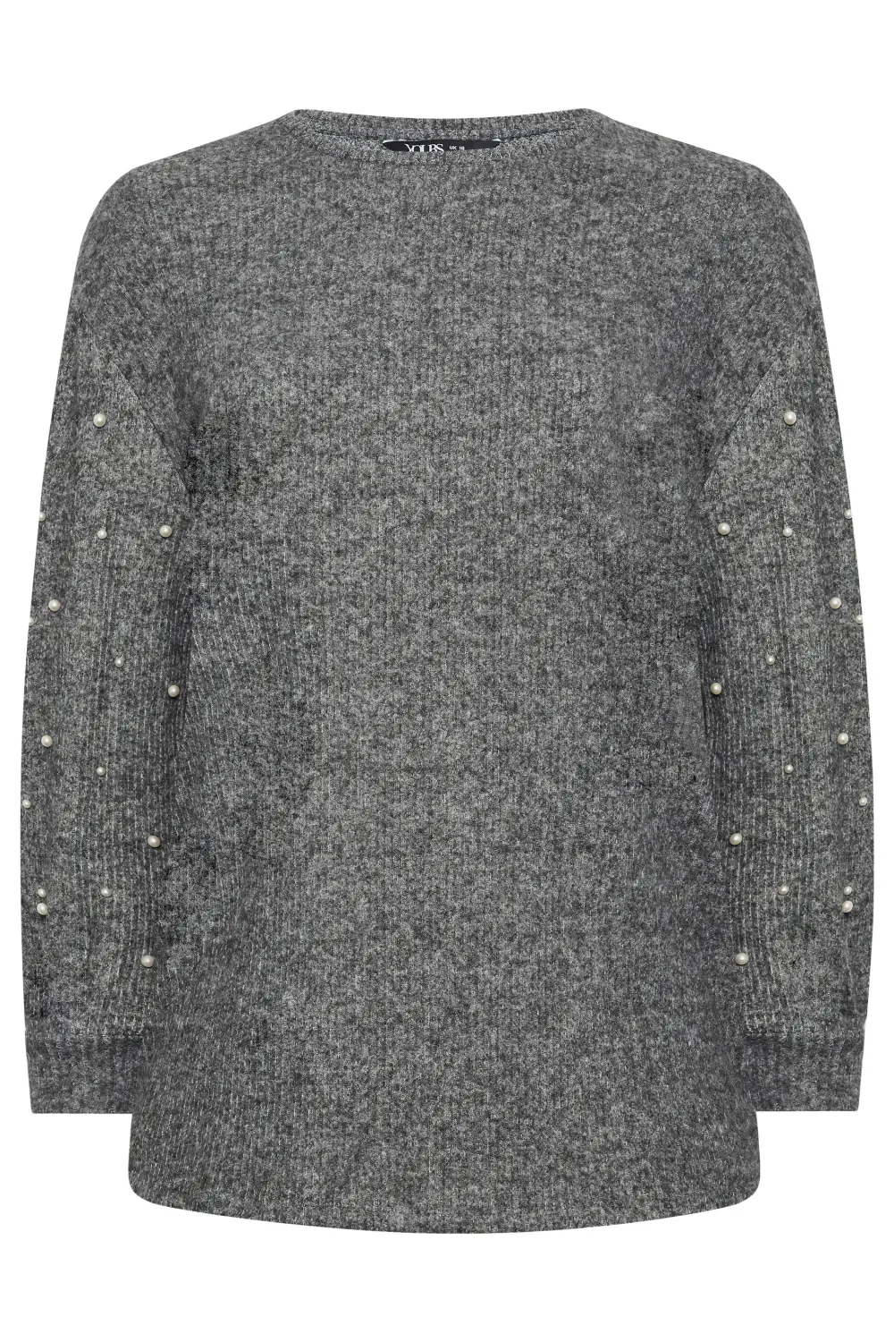 YOURS Curve Grey Pearl Embellished Soft Touch Sweatshirt