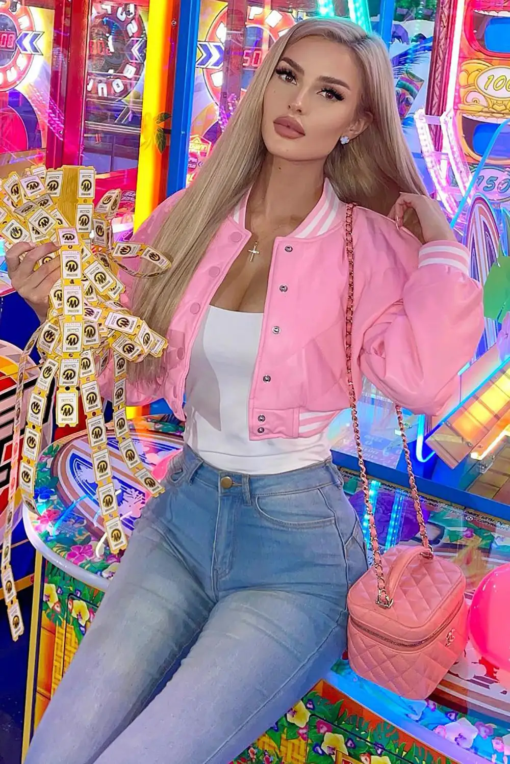 Change Of Plans Cropped Bomber - Pink