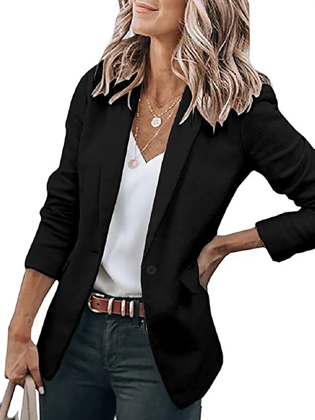 Women's Casual Blazers Clean Fit Fall Open Front Long Sleeve Work Office Jackets Coat claret Dark Grey White Black Blue Traditional / Classic Daily Buttoned Front Turndown Regular Fit S M L XL XXL